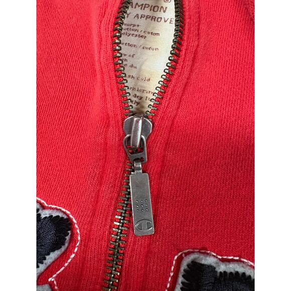 Vintage Champion Reverse Weave Half-Zip Red Hoodie Chain-Stitched Script Logo M - Picture 5 of 14